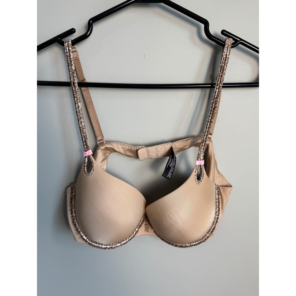 Victoria's Secret Sexy Little Things Push Up Bra 36B Beige Animal Trim Y2K Glam